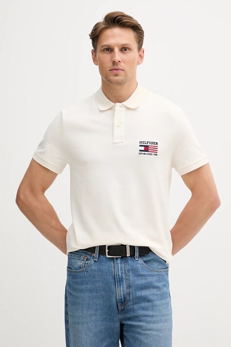 Πόλο Tommy Hilfiger χρώμα: μπεζ, MW0MW39836
