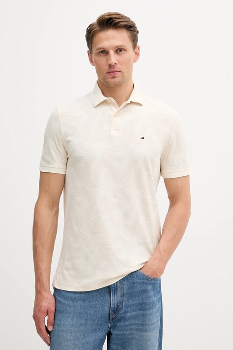 Tommy Hilfiger polo de bumbac culoarea bej, cu imprimeu, MW0MW40680