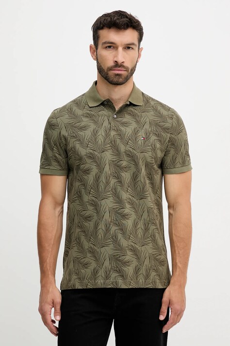 Хлопковое поло Tommy Hilfiger цвет зелёный узор MW0MW40680