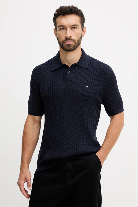 Tommy Hilfiger pamut póló sötétkék, sima, MW0MW40701
