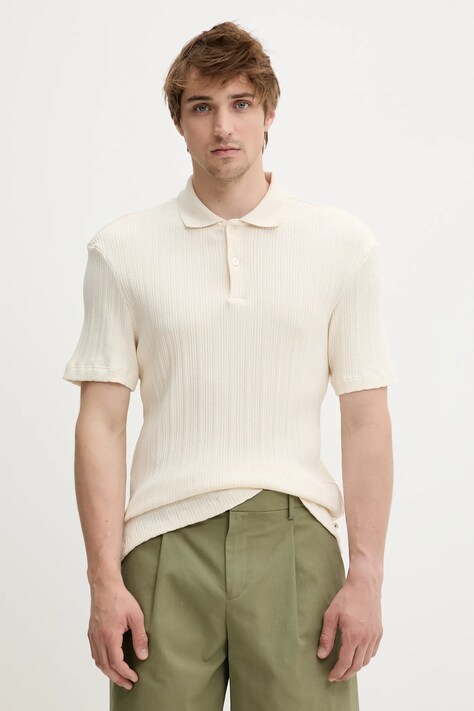 Samsoe Samsoe polo de bumbac SAKEVIN culoarea bej, uni, M25200034