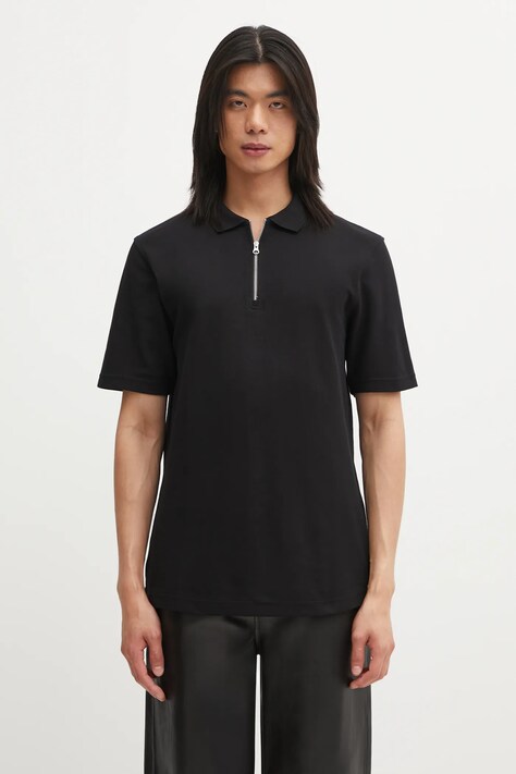 Bavlnené polo tričko Samsoe Samsoe SAMAC čierna farba, jednofarebné, M25200033