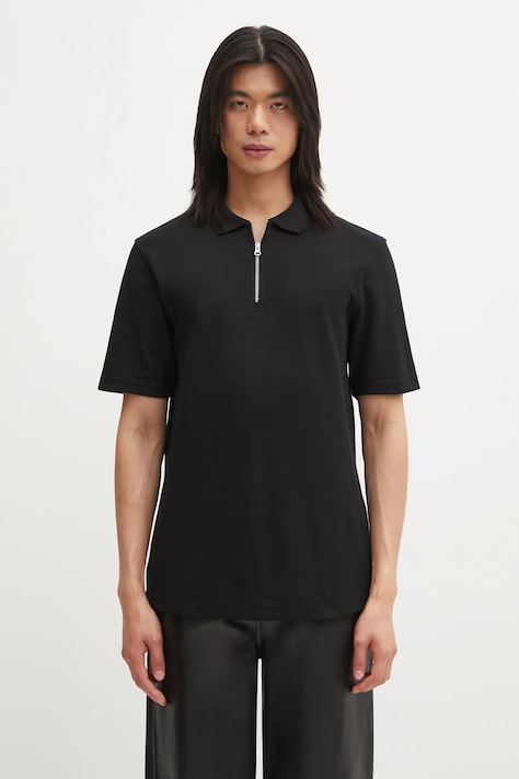 Bavlnené polo tričko Samsoe Samsoe SAMAC čierna farba, jednofarebné, M25200033