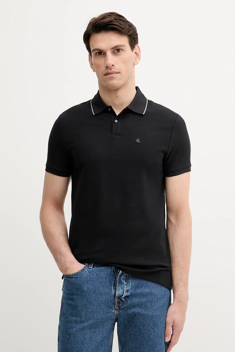 Pamučna polo majica Calvin Klein boja: crna, bez uzorka, LV04LC239G