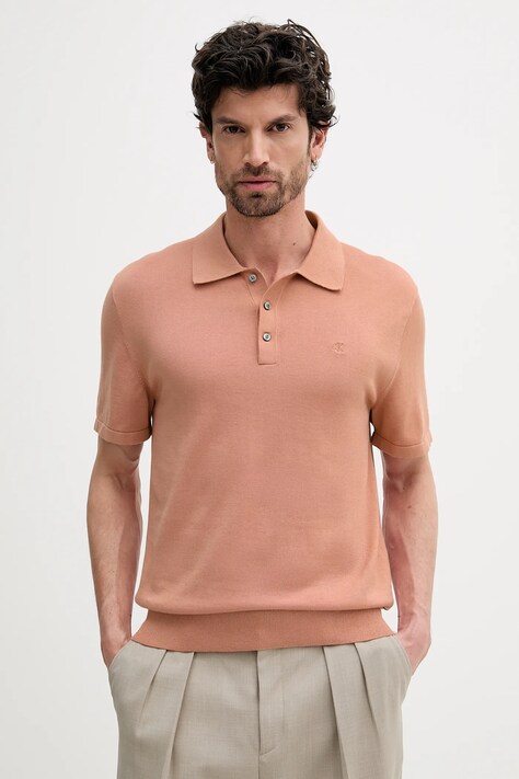 Calvin Klein polo de bumbac culoarea portocaliu, uni, LV04LC326G