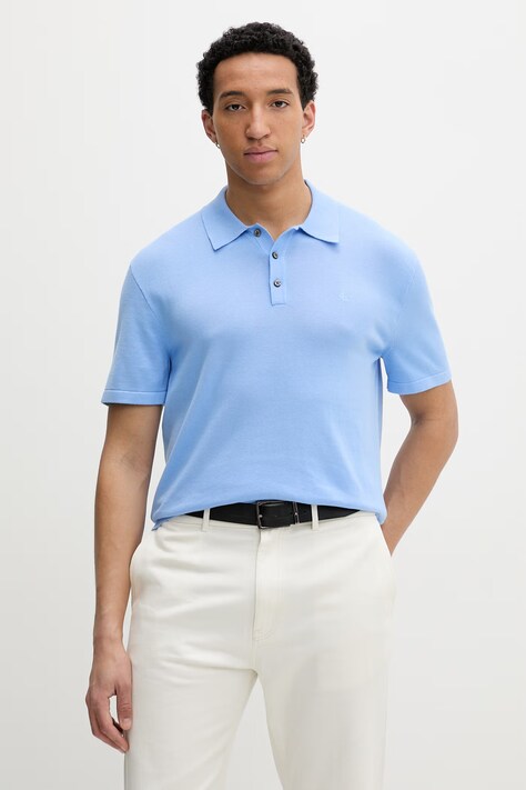 Calvin Klein pletena polo majica moška bombažna modra LV04LC326G