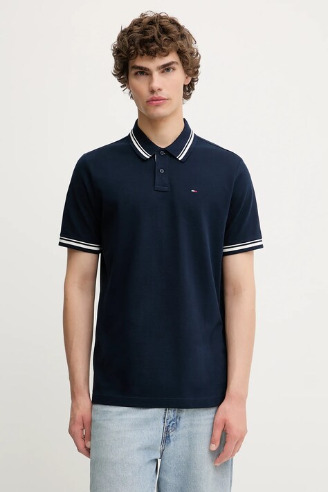 Βαμβακερό μπλουζάκι πόλο Tommy Jeans ανδρικό, χρώμα: ναυτικό μπλε, DM0DM21846