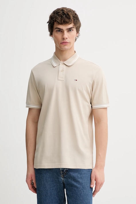 Pamučna polo majica Tommy Jeans boja: bijela, bez uzorka, DM0DM21846