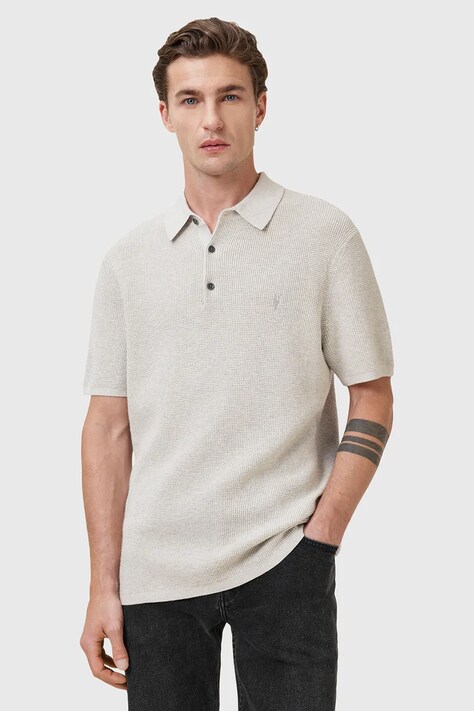 AllSaints tricou polo din amestec de lână ASPEN culoarea bej, uni, M025KA