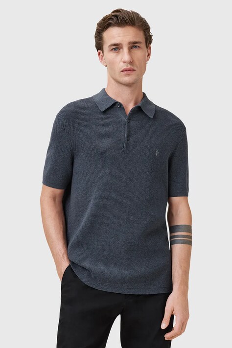 AllSaints tricou polo din amestec de lână ASPEN culoarea bleumarin, uni, M025KA