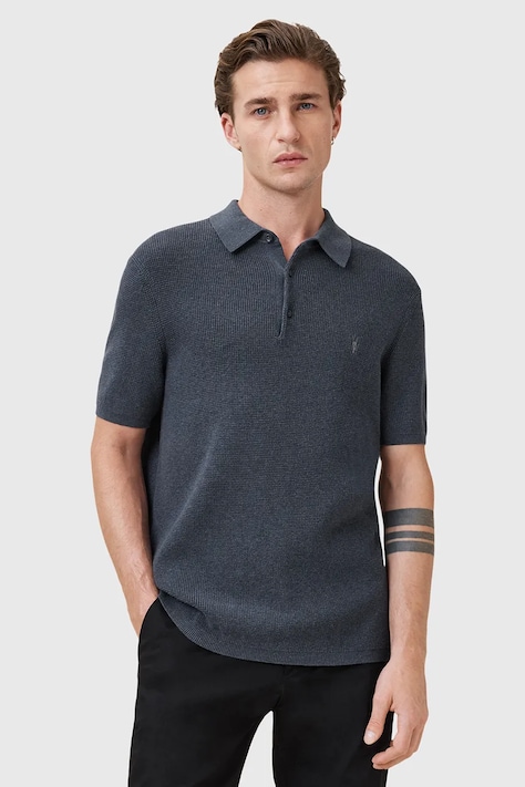 AllSaints polo z domieszką wełny ASPEN męski kolor granatowy gładki M025KA