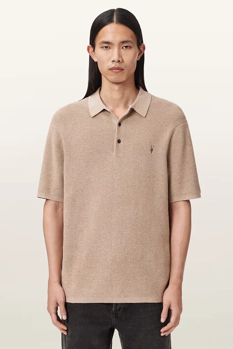 AllSaints polo męskie z dodatkiem wełny ASPEN szare M025KA
