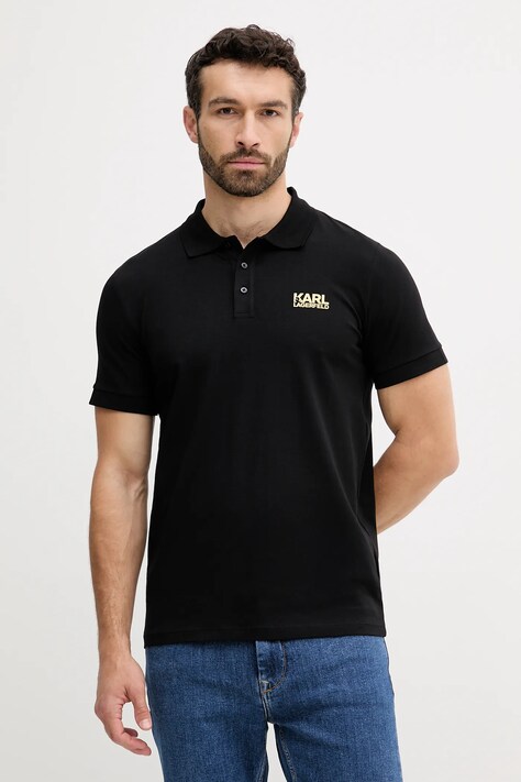 Karl Lagerfeld tricou polo culoarea negru, cu imprimeu, 553235.745088