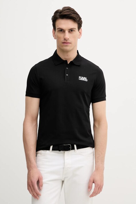 Karl Lagerfeld tricou polo culoarea negru, cu imprimeu, 553235.745088