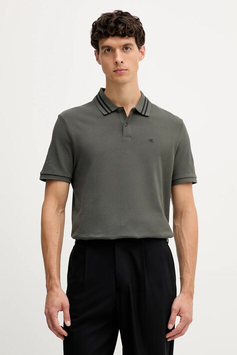 Calvin Klein Jeans polo bawełniane męski kolor zielony z nadrukiem LV04RC276G