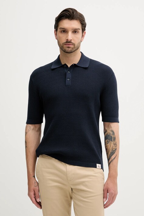 Bavlnené polo tričko Calvin Klein Jeans tmavomodrá farba, jednofarebné, LV04RC306G