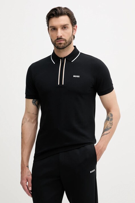 Polo tričko BOSS Green pánske, čierna farba, s nášivkou, 50544450