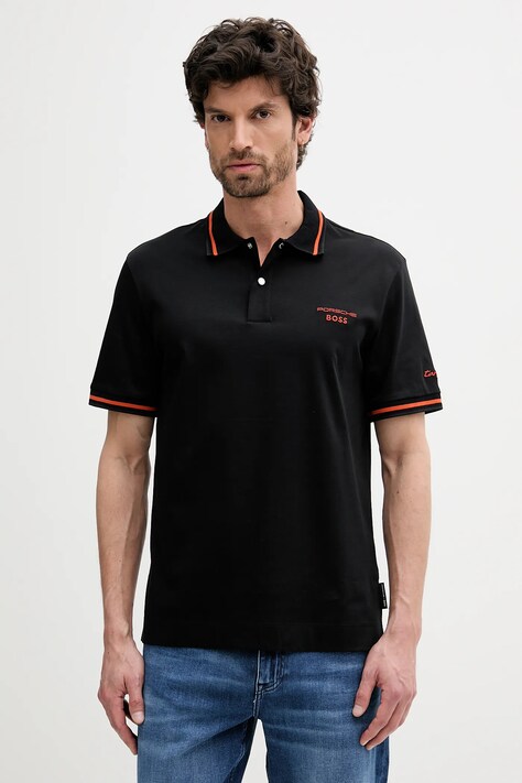 Bavlnené polo tričko BOSS čierna farba, s nášivkou, 50543257