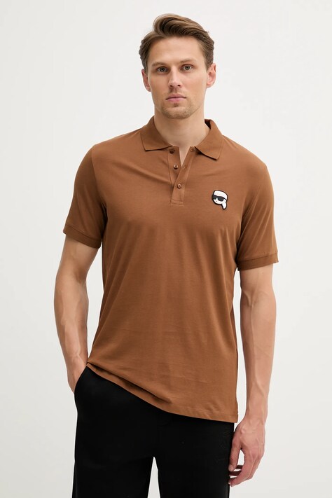 Karl Lagerfeld polo bawełniane męski kolor brązowy z aplikacją 553224.745710
