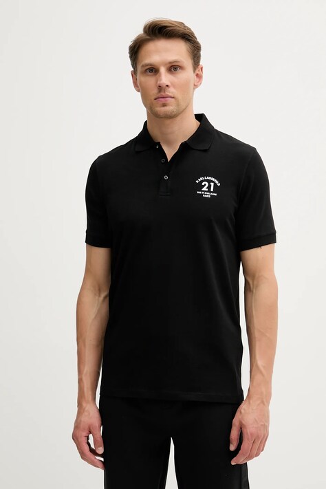 Karl Lagerfeld polo męski kolor czarny z aplikacją 553235.745017
