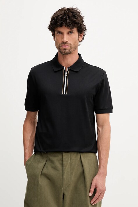 Pamučna polo majica BOSS boja: crna, s aplikacijom, 50543880