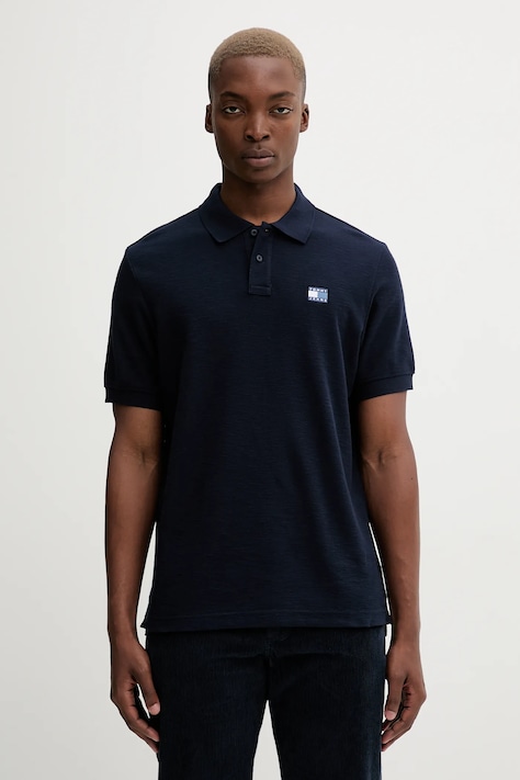 Pamučna polo majica Tommy Jeans boja: tamno plava, s aplikacijom, DM0DM22063