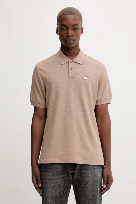 Tommy Jeans polo bawełniane męski kolor beżowy z aplikacją DM0DM22063