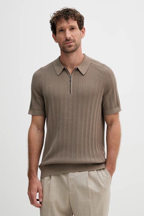 Michael Kors polo bawełniane męski kolor brązowy gładki CT560GT469