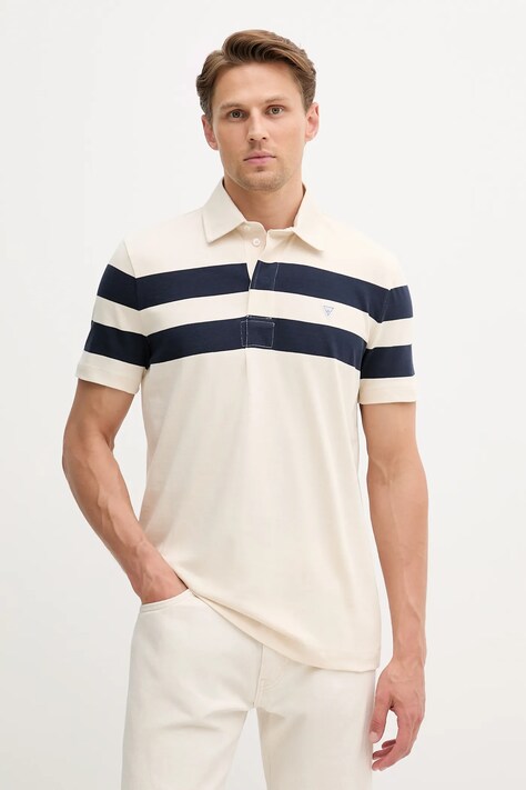 Памучна тениска с яка Guess MARINA в бежово с десен M5YP25 K0241