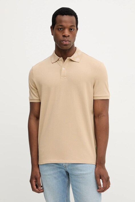 Guess polo bawełniane męski kolor beżowy gładki M5YP34 KCJV1