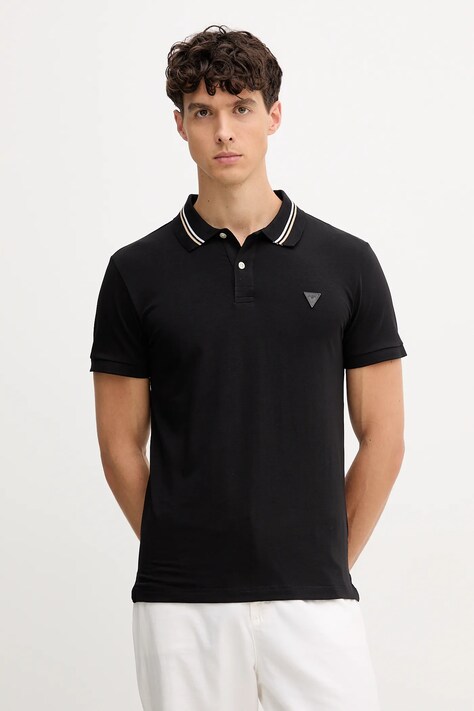 Guess tricou polo NOLAN culoarea negru, uni, M5YP66 J1314