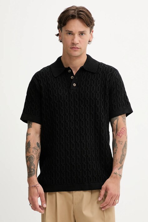 Les Deux polo de bumbac Garrett culoarea negru, uni, 1000031