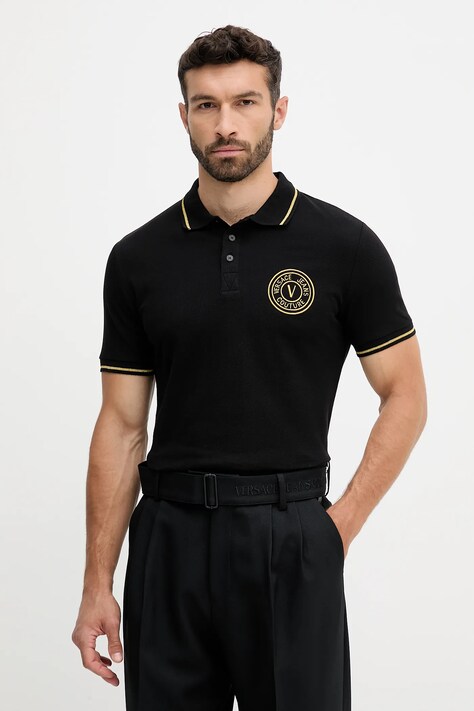 Versace Jeans Couture polo bawełniane męski kolor czarny wzorzysty 79GAGT00 CJ01T