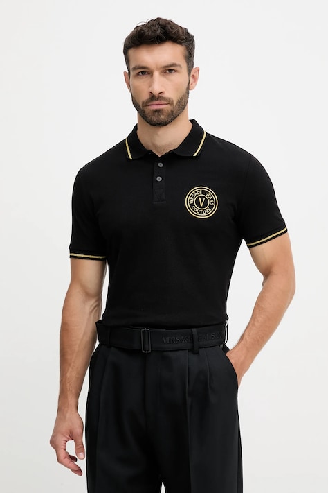 Versace Jeans Couture polo bawełniane męski kolor czarny wzorzysty 79GAGT00 CJ01T