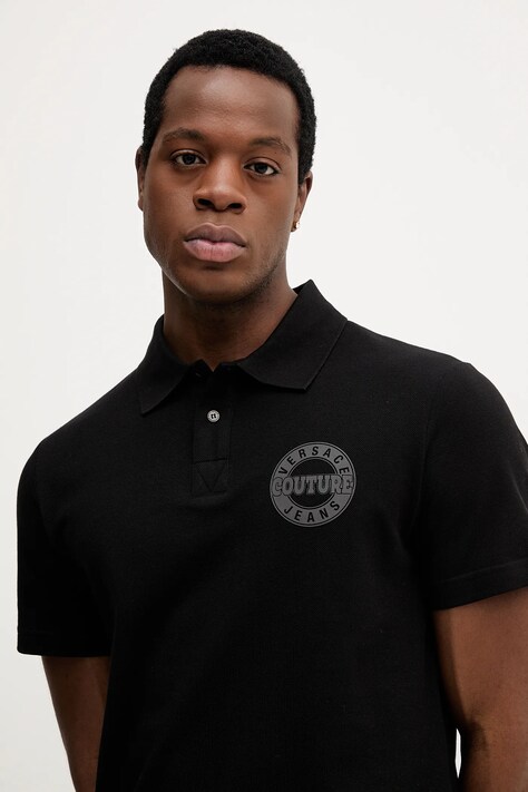Bavlněné polo tričko Versace Jeans Couture pánské, černá barva, s potiskem, 79GAGT06 CJ01T