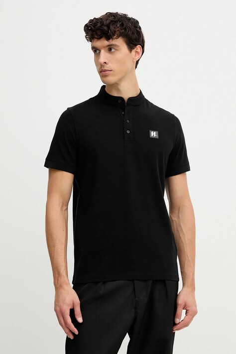 Karl Lagerfeld tricou polo culoarea negru, cu imprimeu, 554221.745001