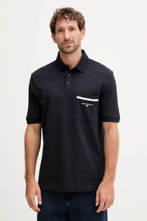 Armani Exchange polo bawełniane męski kolor granatowy z nadrukiem XM000990 AF10366