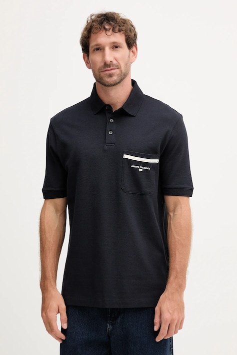 Armani Exchange polo de bumbac culoarea bleumarin, cu imprimeu, XM000990 AF10366