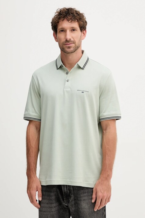 Armani Exchange polo de bumbac culoarea verde, uni, XM000993 AF10361