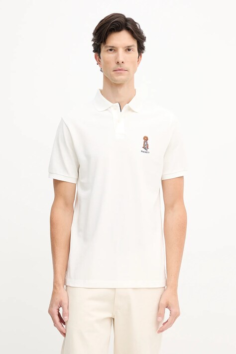 Hackett London polo bawełniane męski kolor beżowy z aplikacją HM5600028
