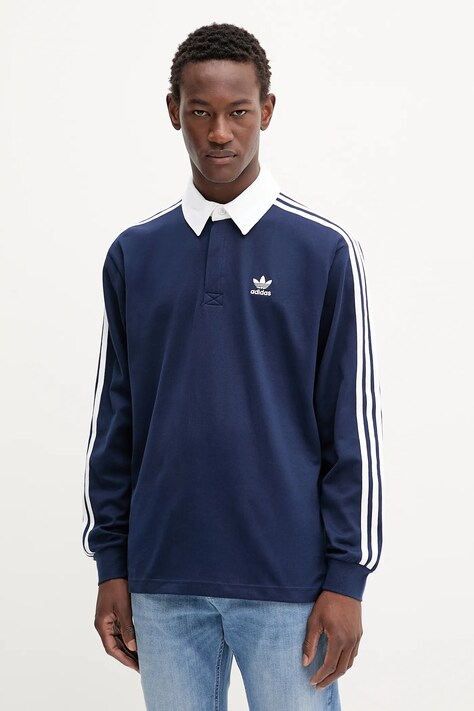 adidas Originals longsleeve bawełniany Rugby Polo kolor granatowy z aplikacją JY1400