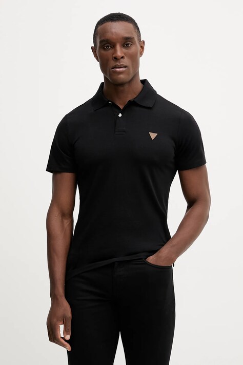 Guess polo NOLAN męski kolor czarny z aplikacją M5BP66 J1314