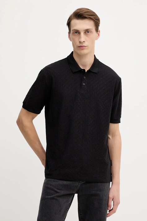Armani Exchange polo bawełniane męski kolor czarny gładki XM001882 AF10337