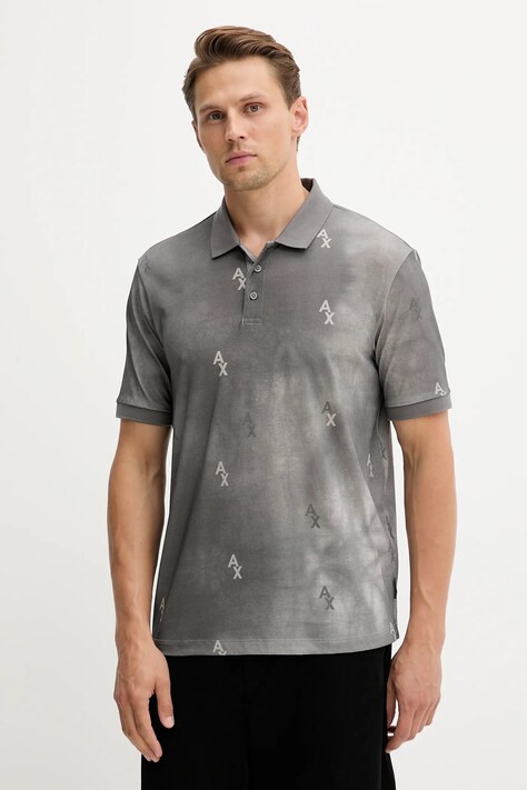Armani Exchange polo bawełniane męski kolor szary wzorzysty XM001884 AF10356