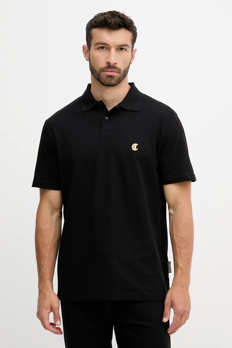 Just Cavalli polo bawełniane męski kolor czarny gładki 79OAGT06 CJ506