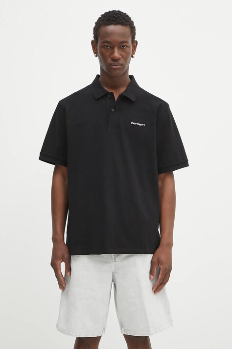 Carhartt WIP polo bawełniane S/S Carhartt Script męski kolor czarny gładki I035231.0D2XX