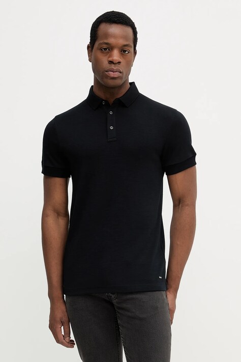 Joop! polo wełniane męski kolor czarny gładki 30043596