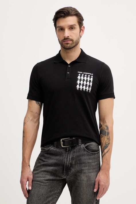 Karl Lagerfeld polo męski kolor czarny z nadrukiem 554235.745400