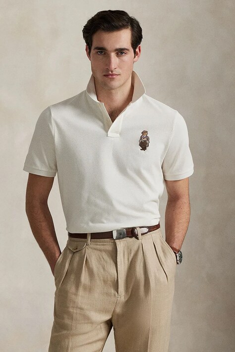 Βαμβακερό μπλουζάκι πόλο Polo Ralph Lauren ανδρικό, χρώμα: άσπρο, 710P00082