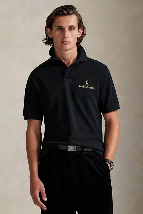 Хлопковое поло Polo Ralph Lauren цвет чёрный однотонное 710981782